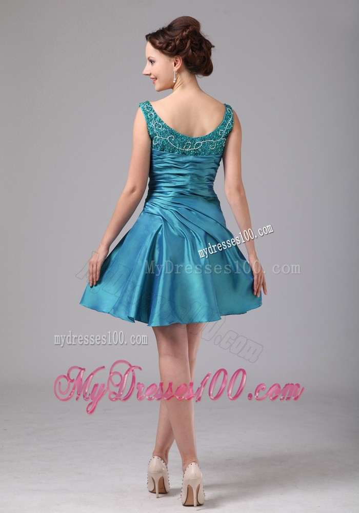 Teal Appliques and Ruche Mini Mother of the Bride Dress with Jacket