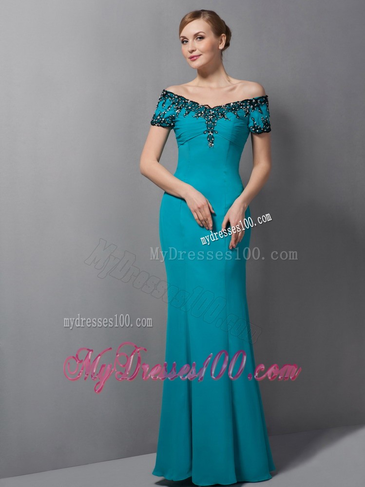 Teal Mermaid off The Shoulder Appliques Mother of the Bride Dress