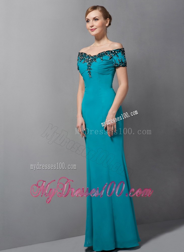Teal Mermaid off The Shoulder Appliques Mother of the Bride Dress