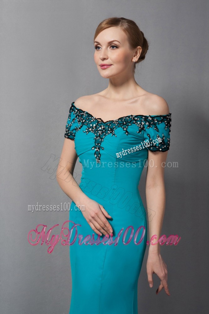 Teal Mermaid off The Shoulder Appliques Mother of the Bride Dress