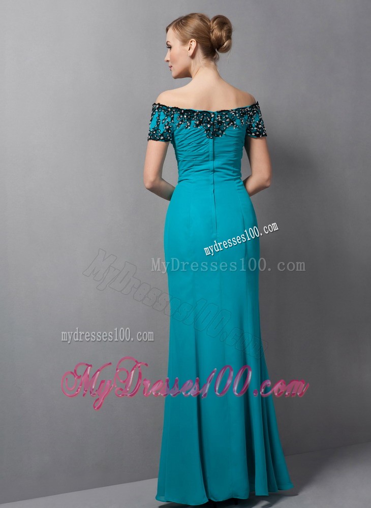 Teal Mermaid off The Shoulder Appliques Mother of the Bride Dress