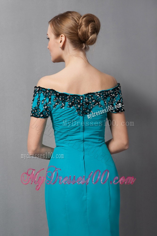 Teal Mermaid off The Shoulder Appliques Mother of the Bride Dress