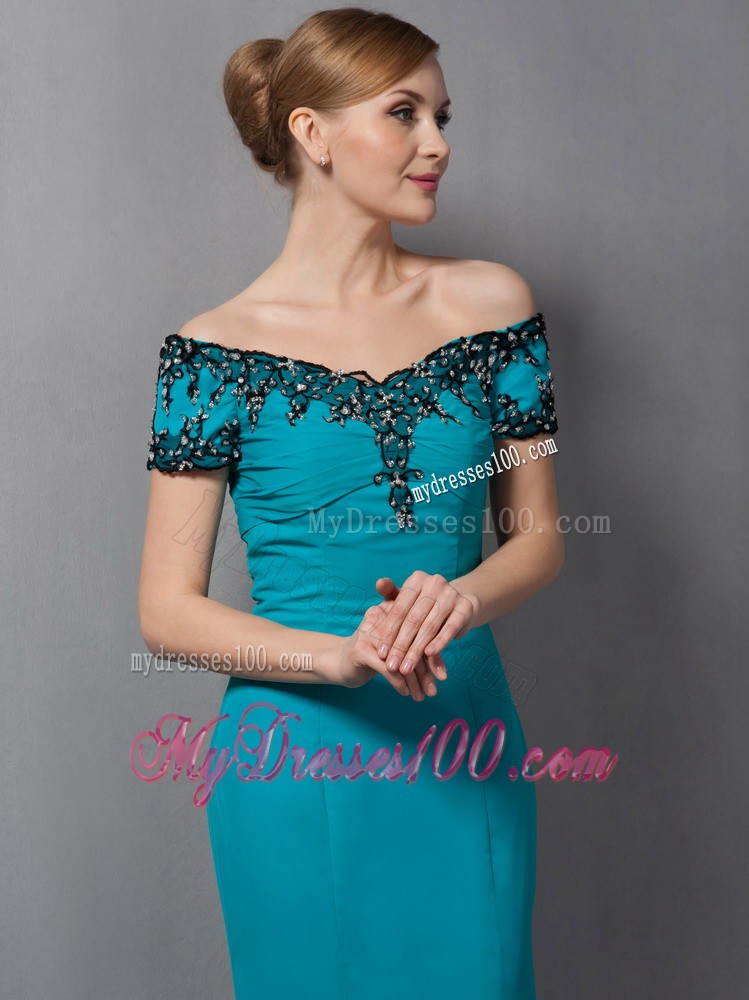 Teal Mermaid off The Shoulder Appliques Mother of the Bride Dress