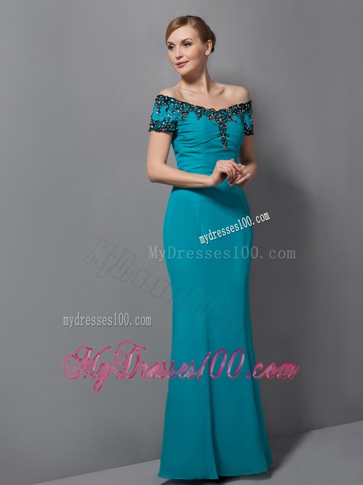 Teal Mermaid off The Shoulder Appliques Mother of the Bride Dress