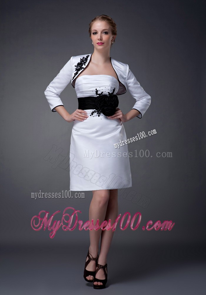 White Column Strapless Mini Mother of the Bride Dress with Sash