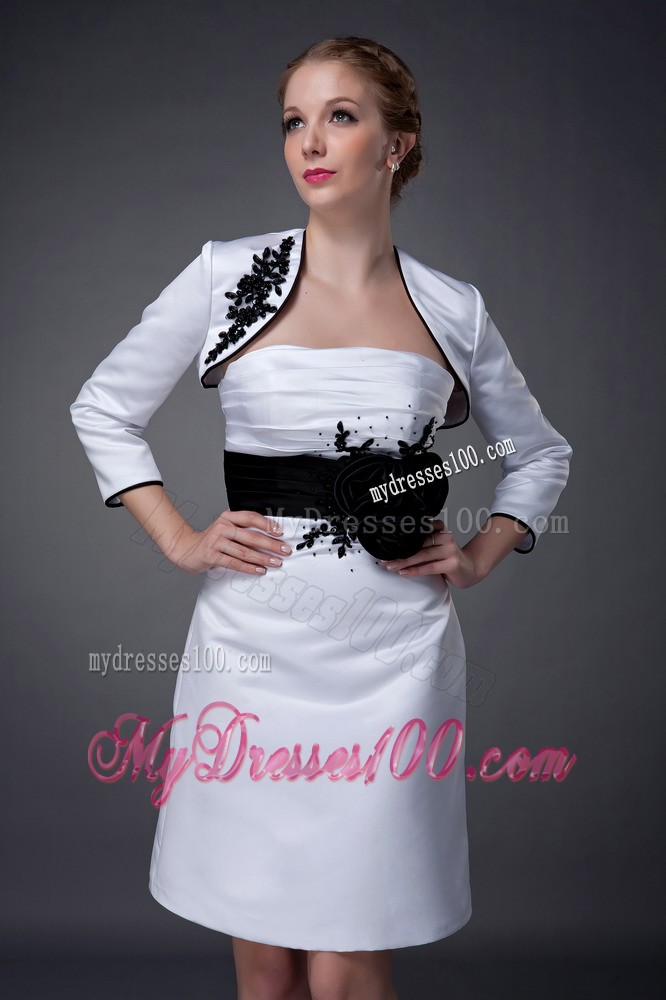 White Column Strapless Mini Mother of the Bride Dress with Sash