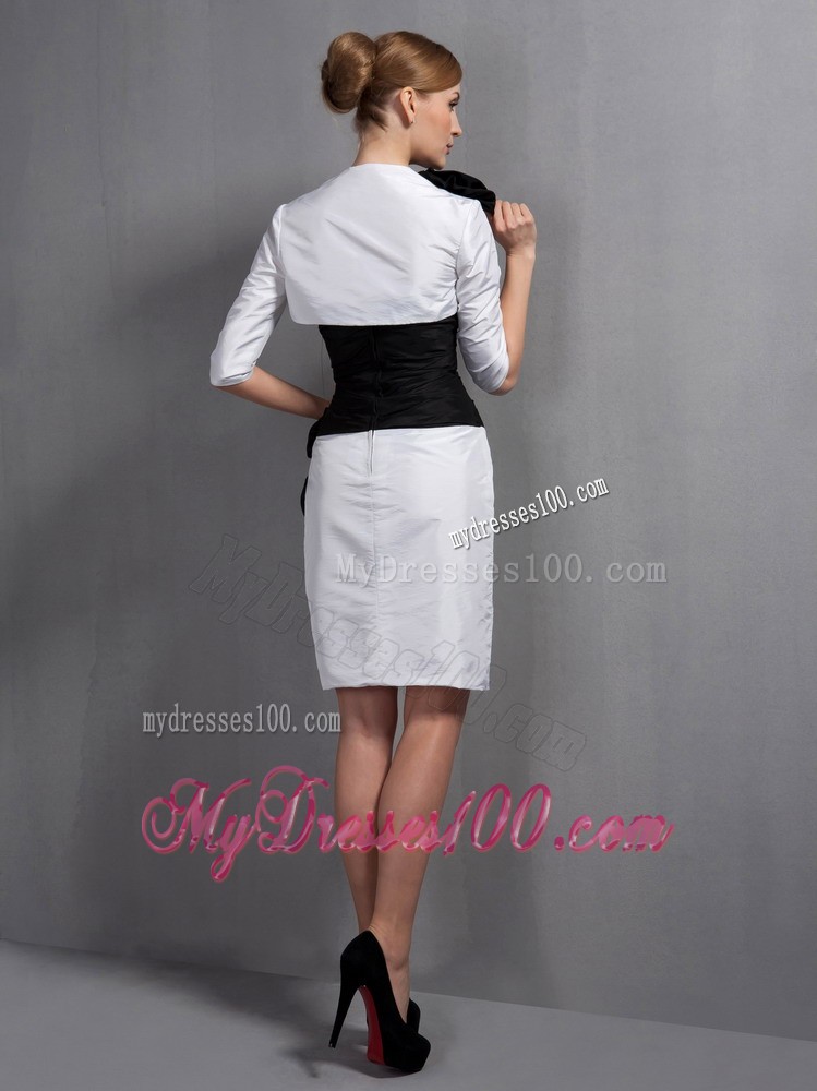 White and Black Column Knee-length Hand Flowers Mother Dress
