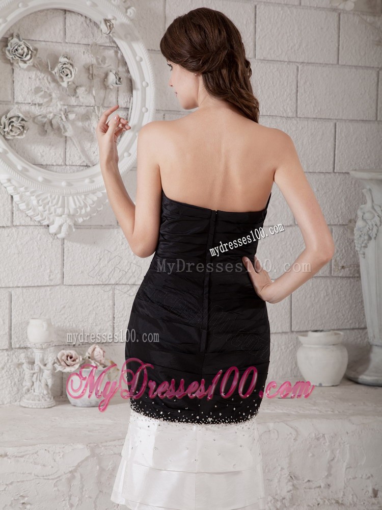 White and Black Column Strapless Knee-length Beading Mother Bride Dress