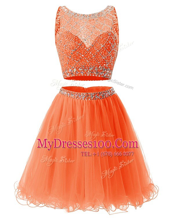 Stunning Scoop Sleeveless Backless Evening Dress Orange Organza