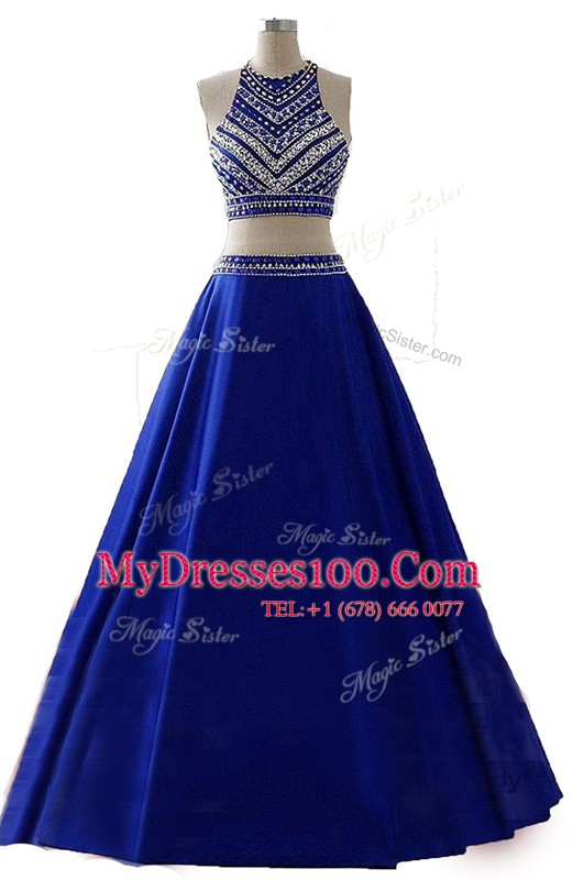 Charming Scoop Royal Blue A-line Beading Prom Evening Gown Zipper Chiffon Sleeveless Floor Length