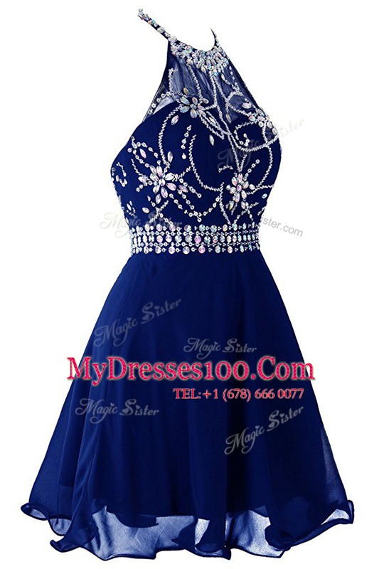 Beauteous Halter Top Sleeveless Beading Zipper Prom Gown
