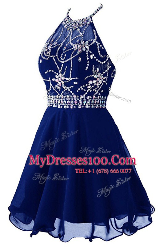 Beauteous Halter Top Sleeveless Beading Zipper Prom Gown