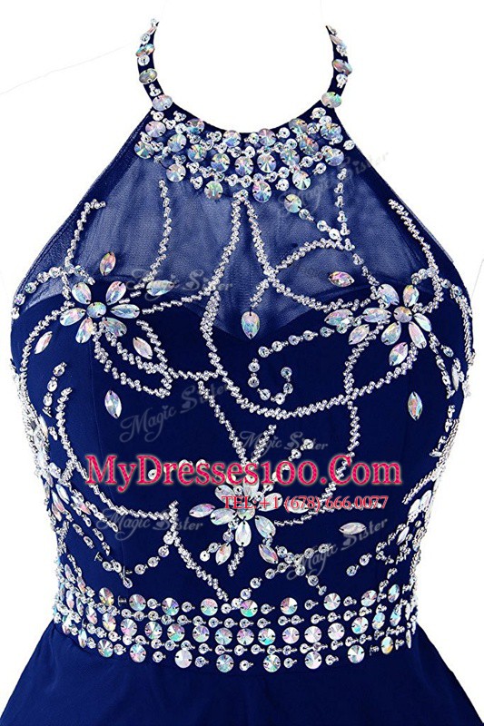 Beauteous Halter Top Sleeveless Beading Zipper Prom Gown
