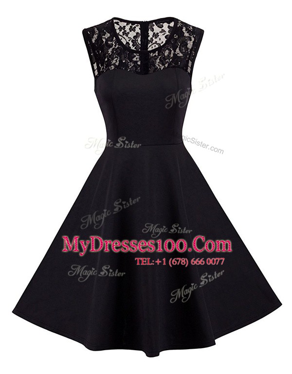 Black Sleeveless Knee Length Lace Zipper Club Wear