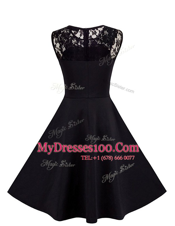 Black Sleeveless Knee Length Lace Zipper Club Wear