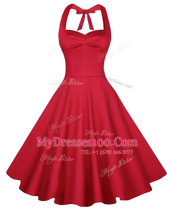 Knee Length A-line Sleeveless Red Prom Evening Gown Backless