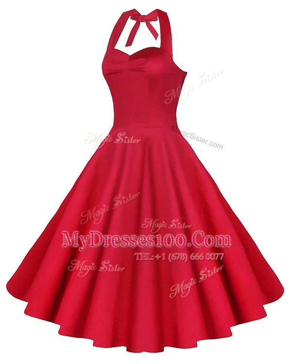 Knee Length A-line Sleeveless Red Prom Evening Gown Backless