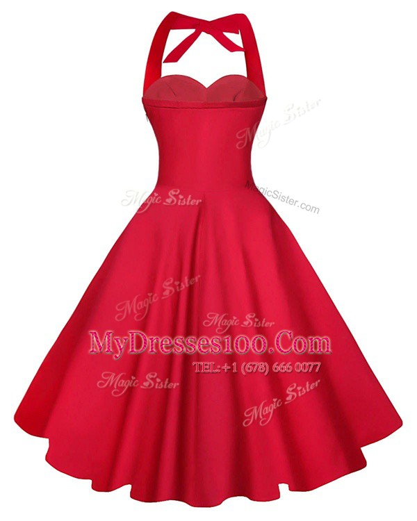 Knee Length A-line Sleeveless Red Prom Evening Gown Backless