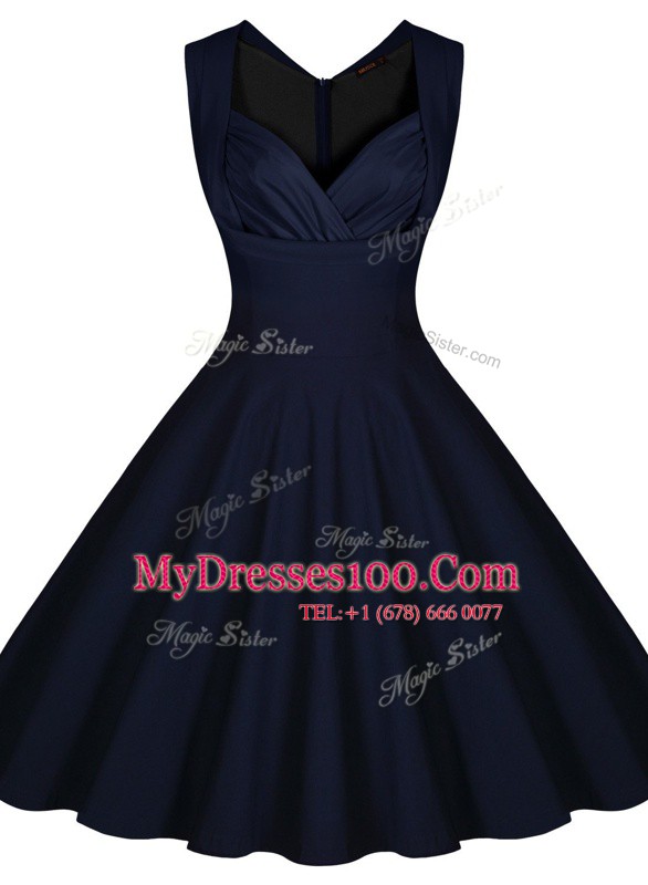 Fine Navy Blue Sweetheart Zipper Ruching Prom Evening Gown Sleeveless