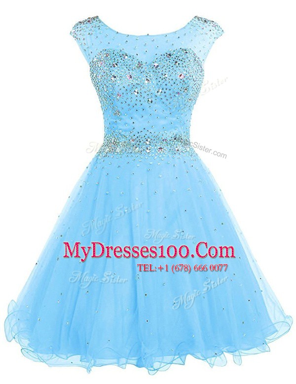 Bateau Sleeveless Zipper Prom Dress Baby Blue Tulle