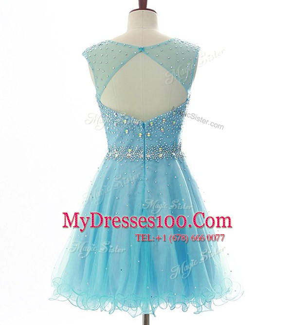 Bateau Sleeveless Zipper Prom Dress Baby Blue Tulle