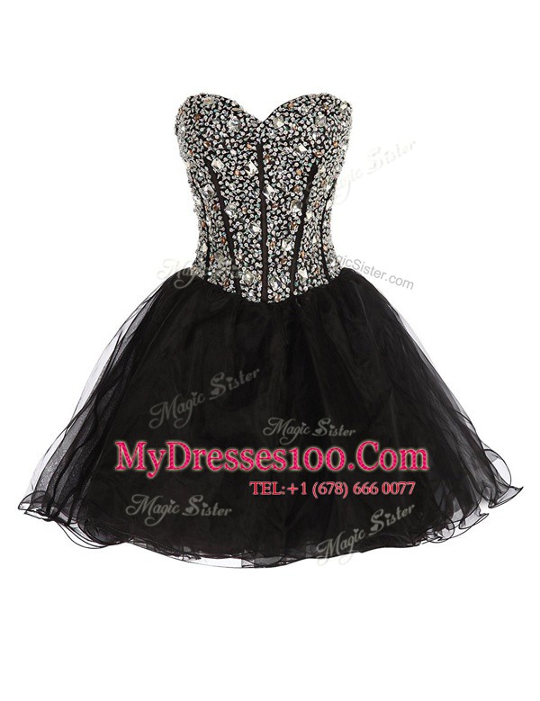 Black Sweetheart Neckline Beading Club Wear Sleeveless Lace Up