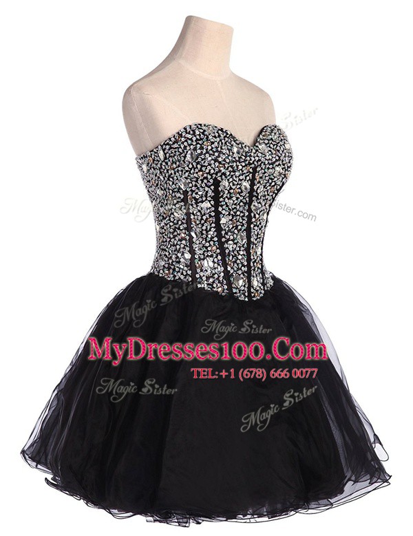 Black Sweetheart Neckline Beading Club Wear Sleeveless Lace Up