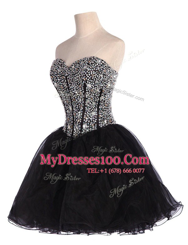 Black Sweetheart Neckline Beading Club Wear Sleeveless Lace Up