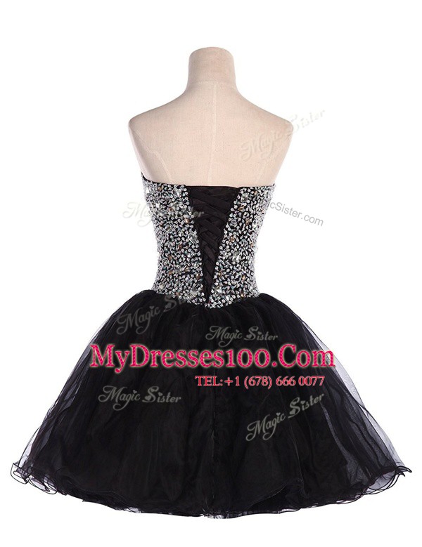 Black Sweetheart Neckline Beading Club Wear Sleeveless Lace Up