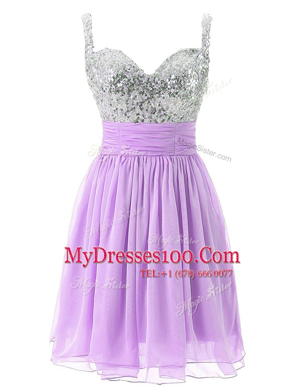 Latest Straps Sleeveless Zipper Homecoming Dress Lavender Chiffon
