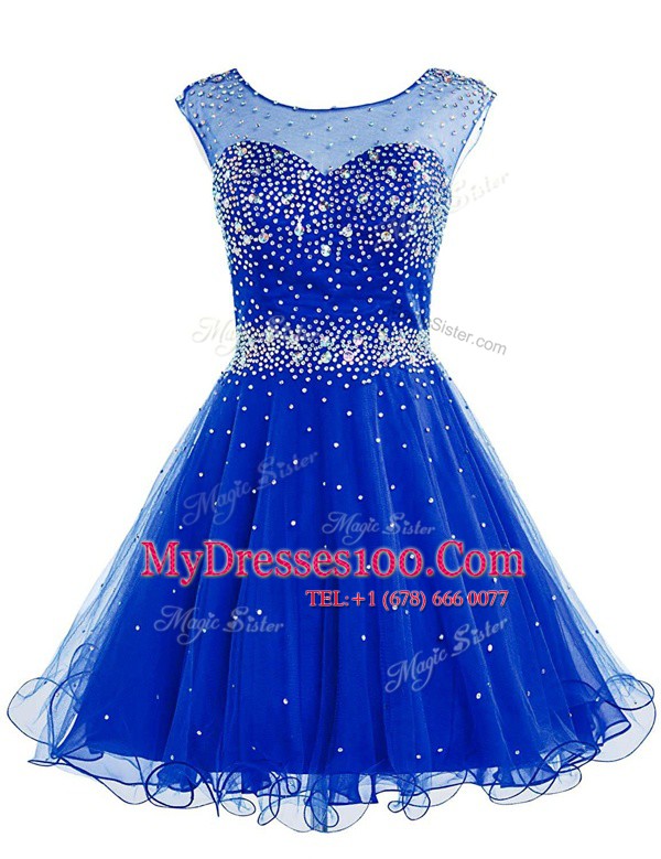 Royal Blue Zipper Prom Party Dress Beading Sleeveless Knee Length