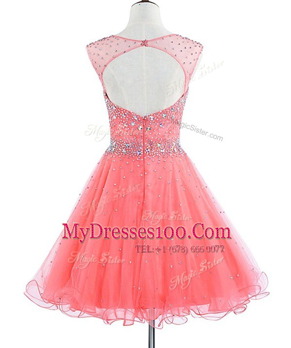 Royal Blue Zipper Prom Party Dress Beading Sleeveless Knee Length