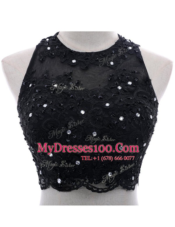 Hot Selling Scoop Black Sleeveless Chiffon Brush Train Side Zipper Homecoming Dress for Prom and Party