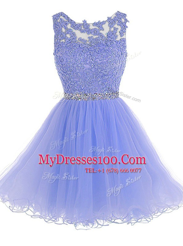 Exceptional Scoop Knee Length A-line Sleeveless Lavender Prom Party Dress Zipper