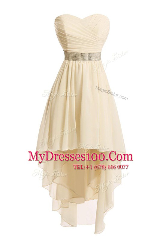 Sleeveless High Low Belt Lace Up Prom Evening Gown with Champagne