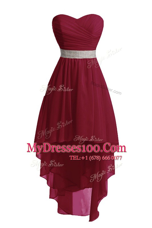 Sleeveless Lace Up High Low Belt Evening Dress