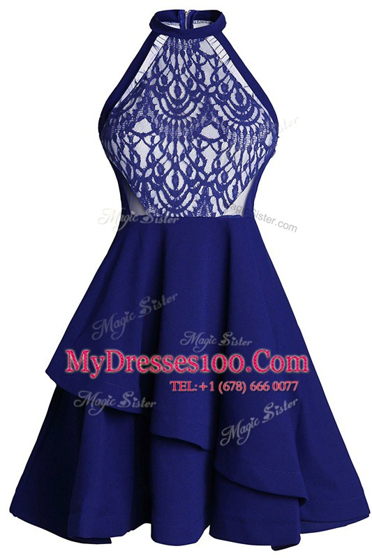 High-neck Sleeveless Chiffon Casual Dresses Ruffled Layers Zipper