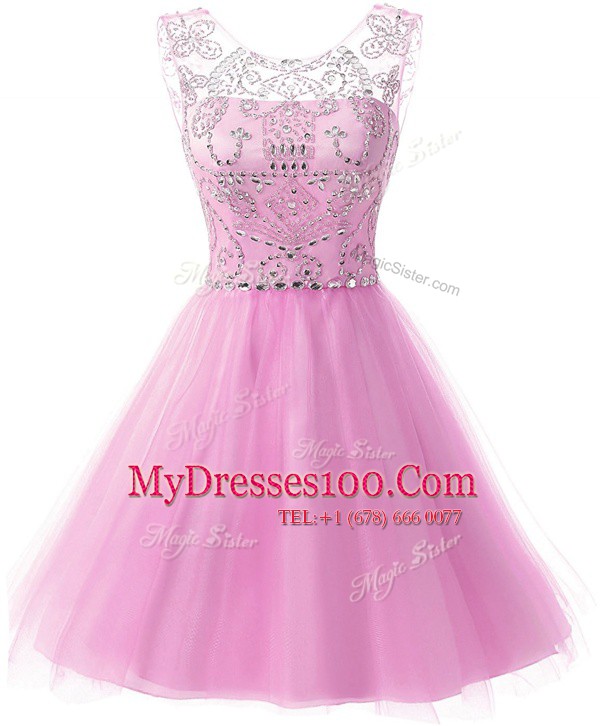 Exceptional Knee Length Lilac Scoop Sleeveless Zipper