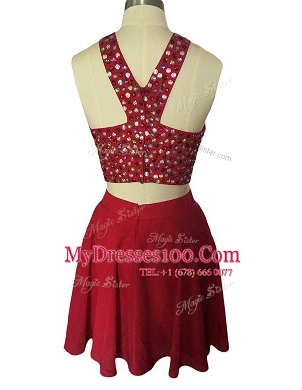 Fitting Scoop Beading Juniors Party Dress Teal Zipper Sleeveless Knee Length