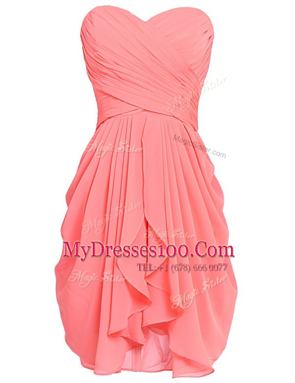 Knee Length Lace Up Club Wear Watermelon Red for Prom and Party with Ruching