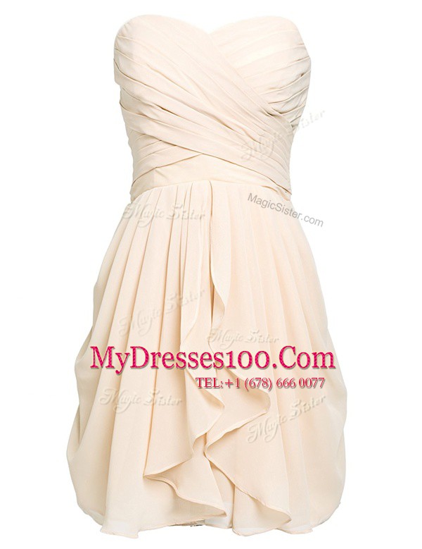 Latest Champagne Sleeveless Chiffon Lace Up Prom Evening Gown for Prom and Party