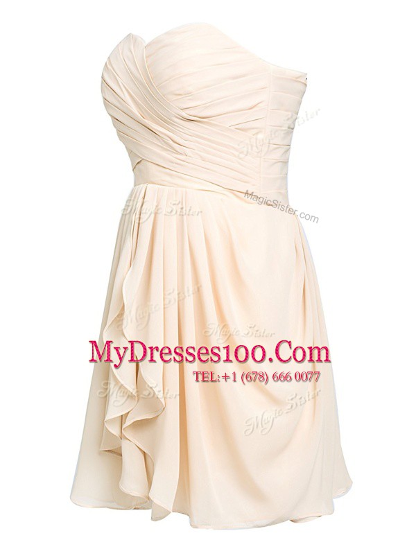 Latest Champagne Sleeveless Chiffon Lace Up Prom Evening Gown for Prom and Party