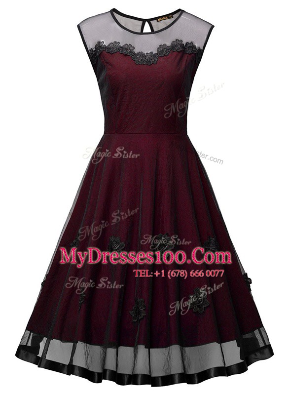 Discount Ankle Length Burgundy Womens Party Dresses Scoop Sleeveless Side Zipper