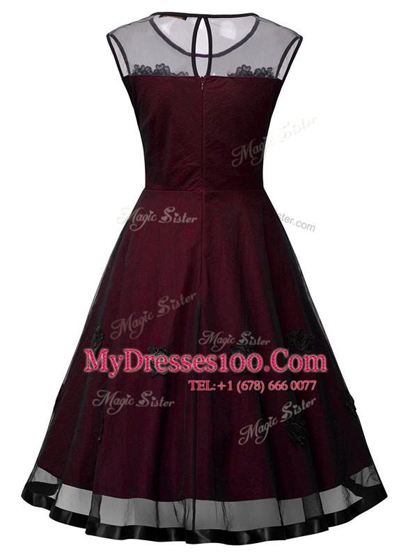 Discount Ankle Length Burgundy Womens Party Dresses Scoop Sleeveless Side Zipper