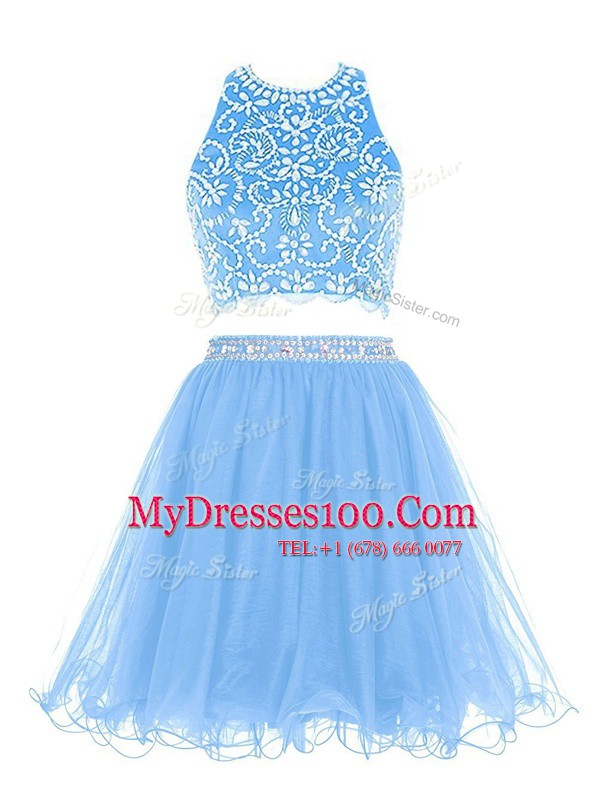 Scoop Sleeveless Beading Backless Prom Gown