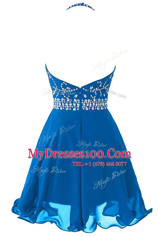 Cheap Scoop Blue Zipper Cocktail Dresses Beading and Belt Sleeveless Mini Length