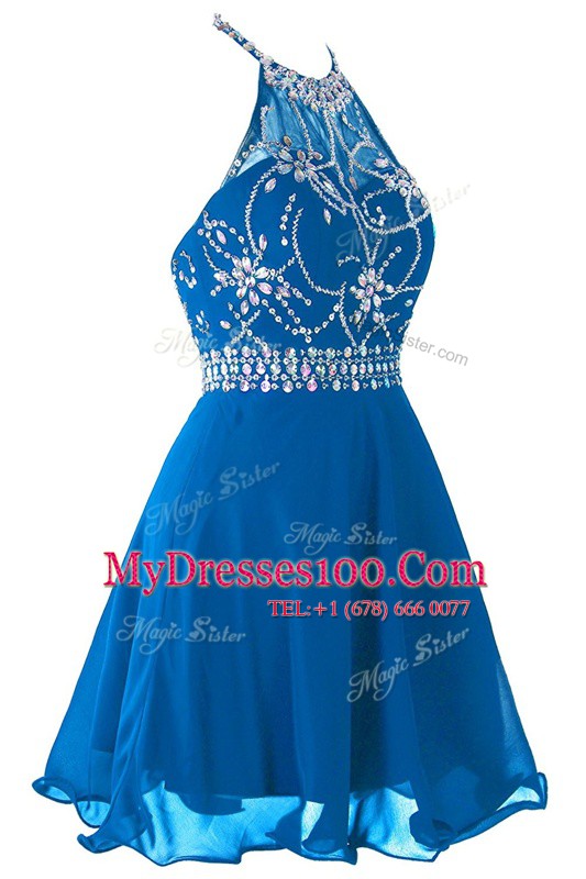 Cheap Scoop Blue Zipper Cocktail Dresses Beading and Belt Sleeveless Mini Length