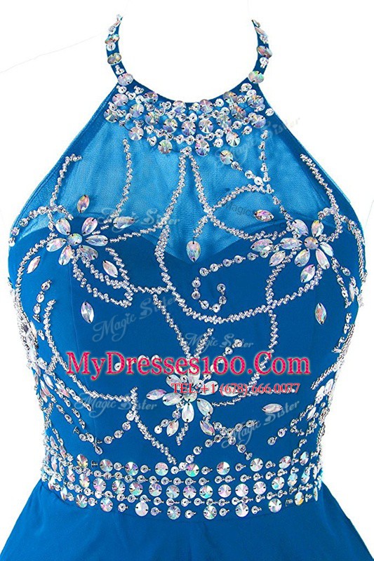 Cheap Scoop Blue Zipper Cocktail Dresses Beading and Belt Sleeveless Mini Length