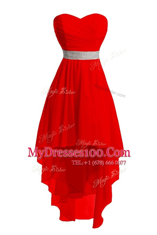 Red Sweetheart Neckline Belt Dress for Prom Sleeveless Lace Up