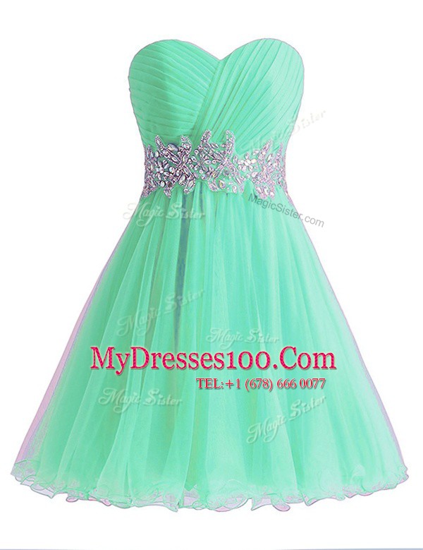 A-line Prom Dress Apple Green Sweetheart Chiffon Sleeveless Knee Length Lace Up